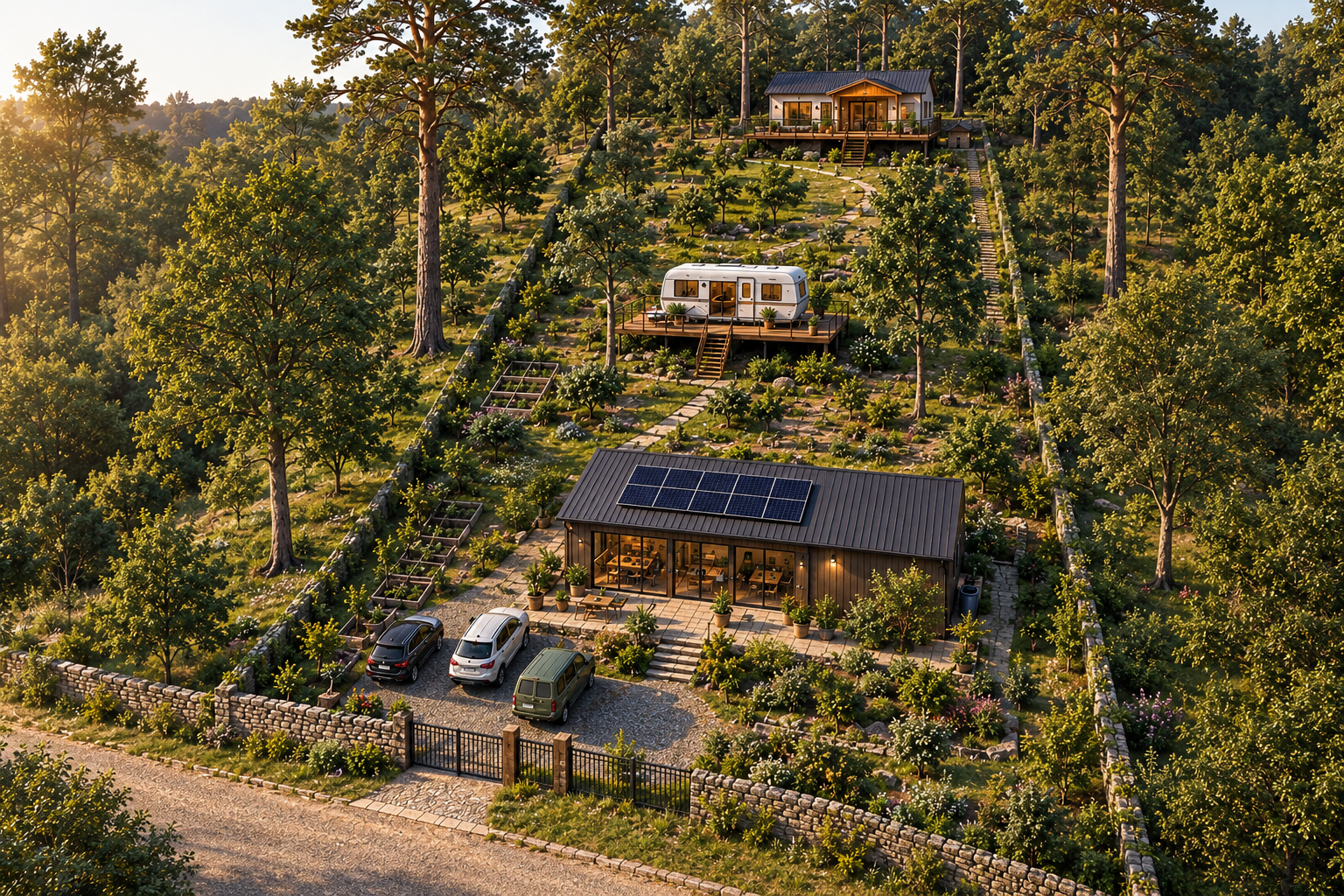 Projection prévisionnelle du terrain aménagé avec ses trois structures